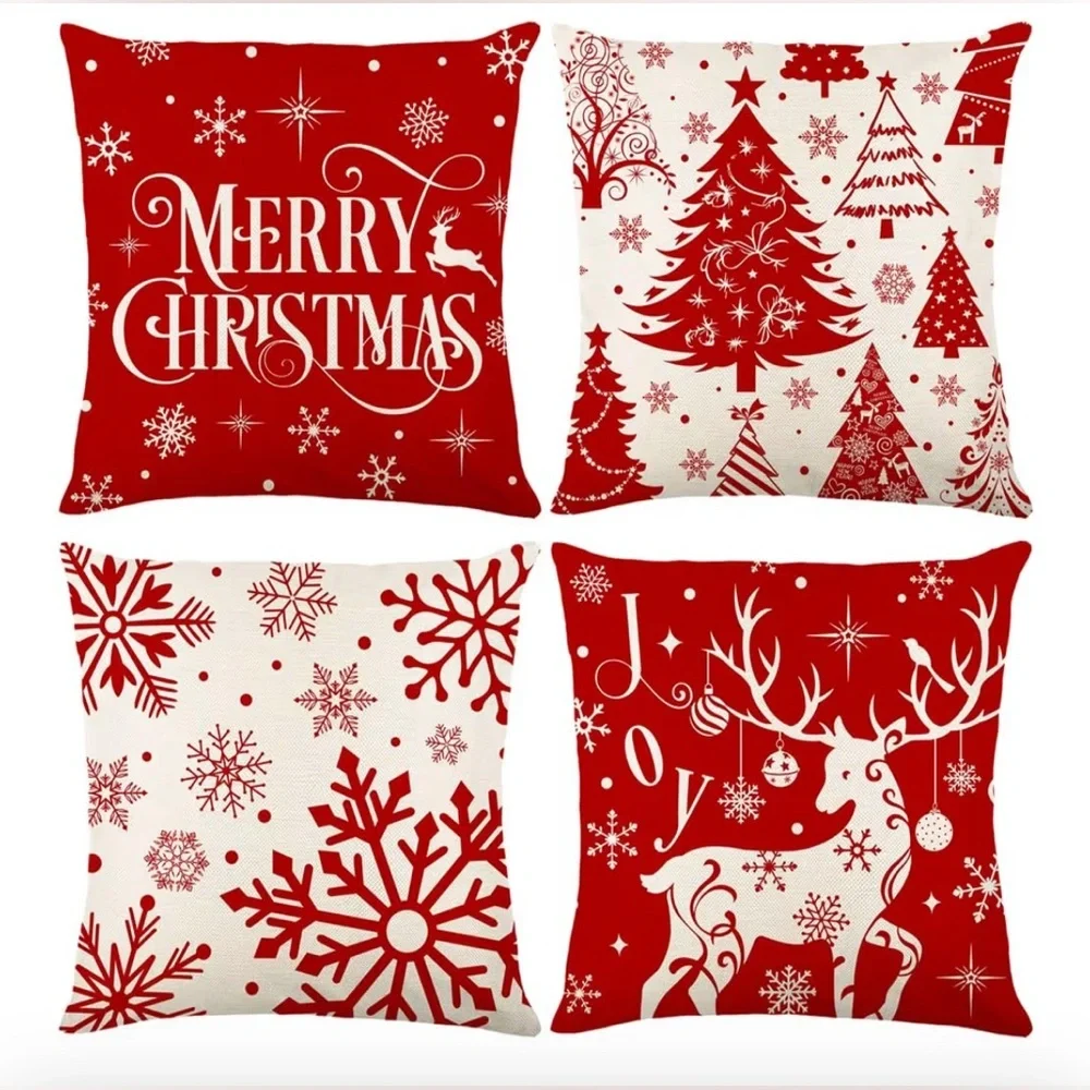New- Set of SIX Festive Red and White Festive couch Pillow Set
